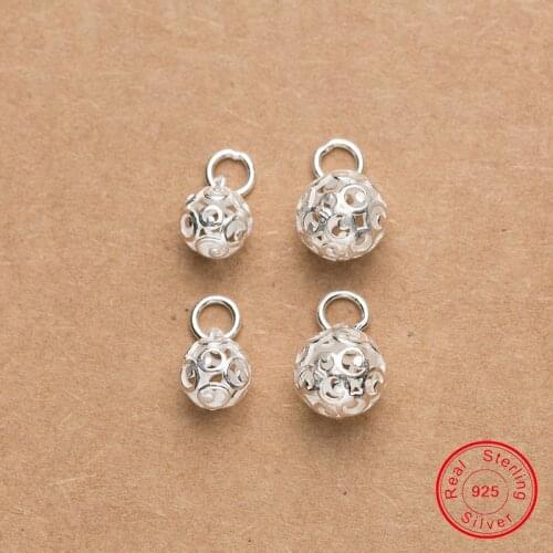 UQBing Authentic 925 Sterling Silver 8mm 10mm Hollow Round Ball Charms For DIY Bracelets & Bangles Jewelry Accessories