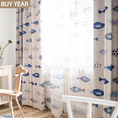 Modern Minimalist Style Fish Pattern Curtains for Living Dining Room Childrens Bedroom Printing Modern Tulle Fashion Fabric