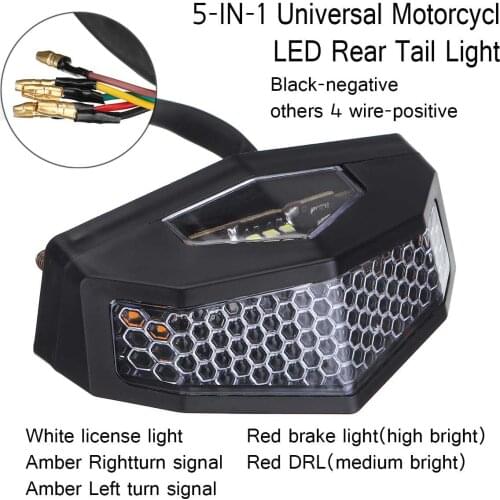 12V 5 In 1 Universal Motorcycle ATV LED Rear Tail Brake Stop Indicator Signal Lamp Turn Signal Light Retro License Plate Light