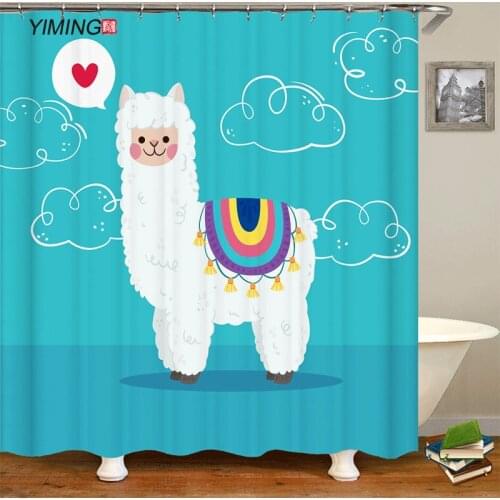 Cute Alpaca Printing Waterproof Shower Curtain Bathroom Curtain Cartoon Shower Curtain Home Decor Curtain 200x180cm