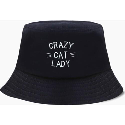CRAZY CAT LADY Print Panama Cap Bucket Hats Fishing Hat Women Men Bob Fisherman Caps Foldable Chapeau Sun Prevent Street Wear