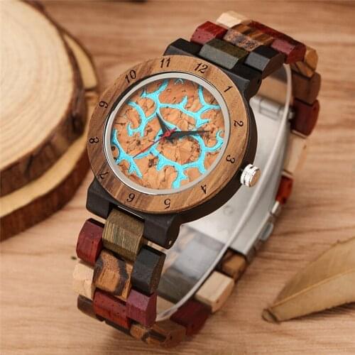 Creative Natural Wood Watch Womens Bracelet Watches Retro Quartz Analog Wristwatch Full Bamboo Strap Adjustable Band Reloj