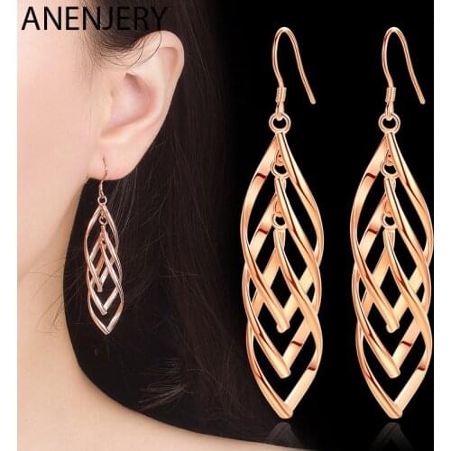ANENJERY 925 Sterling Silver Earrings Multi-layer Twisted Tassel Drop Earrings For Women oorbellen S-E874
