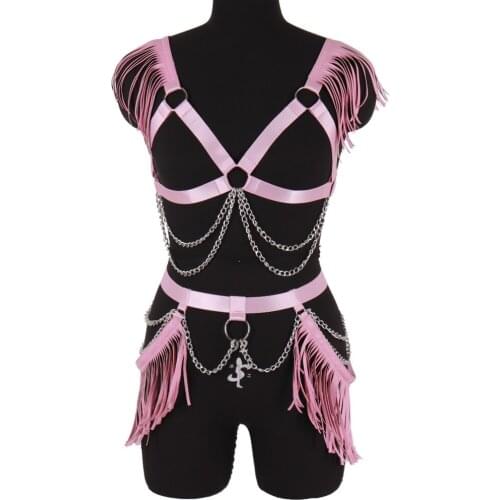 Tassel Bondage Harness Bra For Women Fashion Cage Exotic Lingerie Punk Gothic Dance Festival Rave Wear Metal Chain Accessories