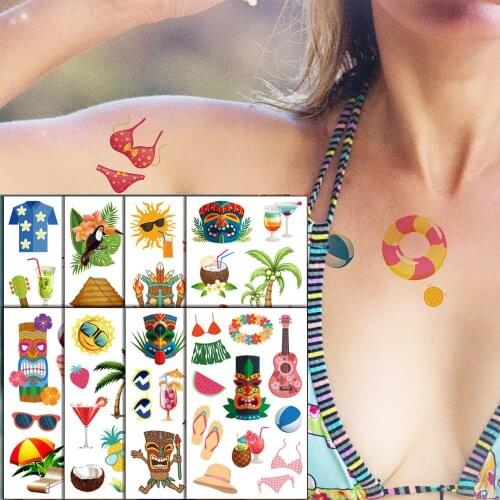 10Pcs Beach Hawaiian Theme Party Temporary Tattoo Stickers Luau Summer Aloha Party Tatto Body Art Children Birthday Decorations
