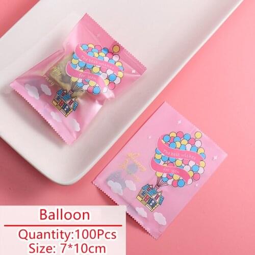 100pcs/lot Candy Bag Cookies Pack Cartoon Colorful Balloons Pattern Homemade Nougat Biscuit Party Wedding Sack Food Packing Bags