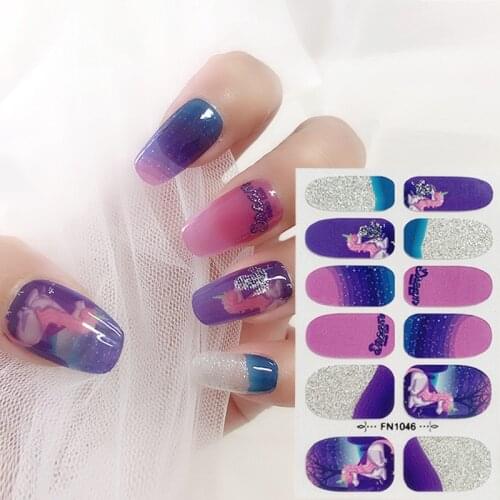 14Tips Colorful Unicorn Butterfly Series Nail Stickers Glitter Nail Art Wraps Manicure DIY Polish Strips for Nails Decor Korean