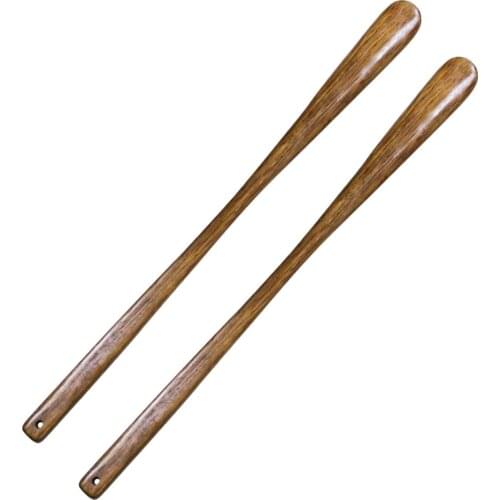 2x Wooden Shoe Horns Lifter Shoehorn for Unisex All Size Feet with Loop Handle, Length 21inch