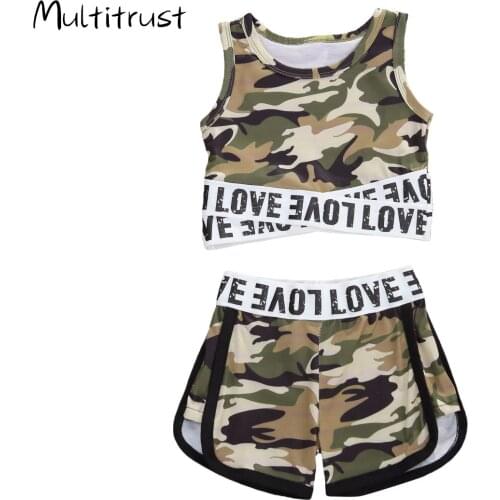 2020 Baby Summer Clothing 2Pcs Baby Girl Clothes Set Sleeveless Camouflage Alphabet Short Vest + Print Shorts