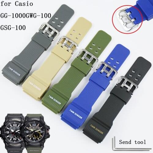 Watch accessories pin buckle 16mm for Casio small mud king strap GG-1000GWG-100GSG-100 mens sports resin rubber strap