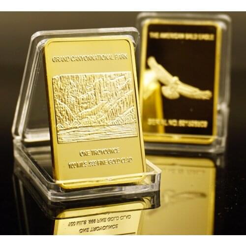 The American Bald Eagle Fine Gold Bullion Bar One Troy Ounce 100 Mills .999 Fine Gold Clad Grand Canyon National Park Bars