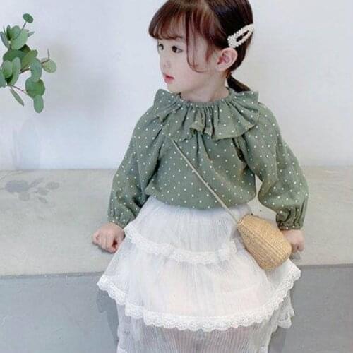 Trodler Girls Blouses Clothes Long Sleeve Shirts Children Girl Polka Dot Doll Collar Princess Shirts Children Casual Tops Blouse