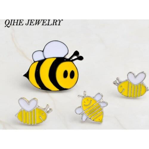 QIHE JEWELRY Honey Bee Pin Cute cartoon brooches Bee badges Hard enamel pins backpack jewelry Gift for kids