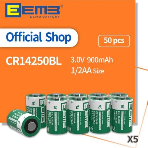 EEMB 50PCS CR14250BL 3.0V 1/2 AA Size Lithium Battery 900mAh Non-Rechargeable Thionyl Chloride Battery for Water Meter Doorbell