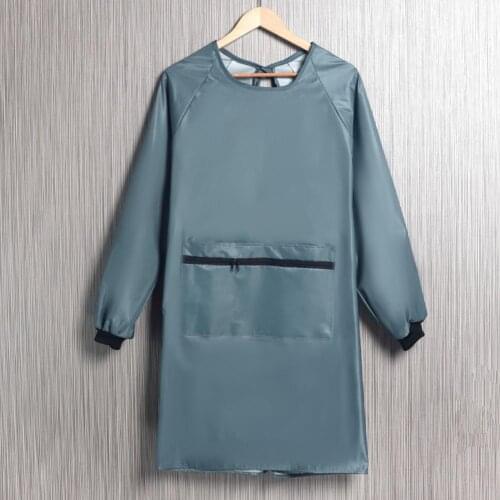 Women Men Aprons Long Sleeve Waterproof Kitchen Chef Cooking Baking Women Pocket Working Apron Front Pocket with Zipper