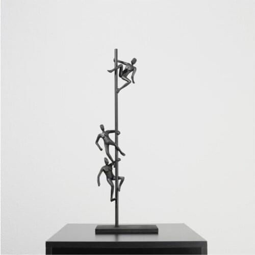 Modern Black Metal Climbing Pole Character Sculpture Decor Hotel Office Soft Ornaments Pole Dance Character Porch Furnishings
