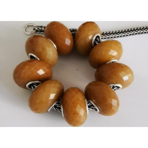 925 Sterling Silver Beads Charm Natural Stone Round Faceted Quartz Stone Beads for Jewelry Making