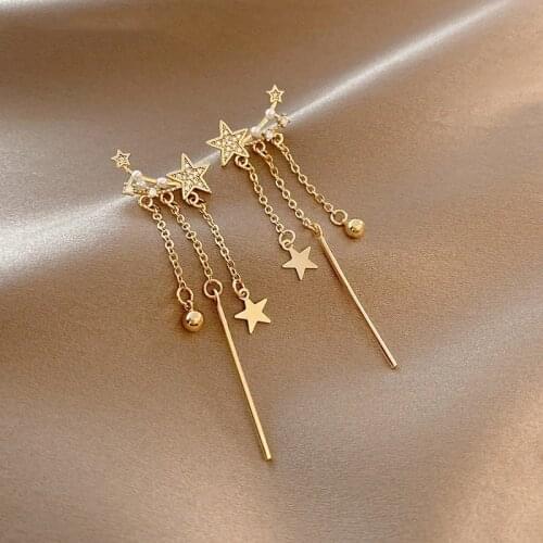 Geometric Shining Star Tassel Earrings Long Style Elegant Fashion Banquet Party Golden Earrings Dangle Jewelry Women