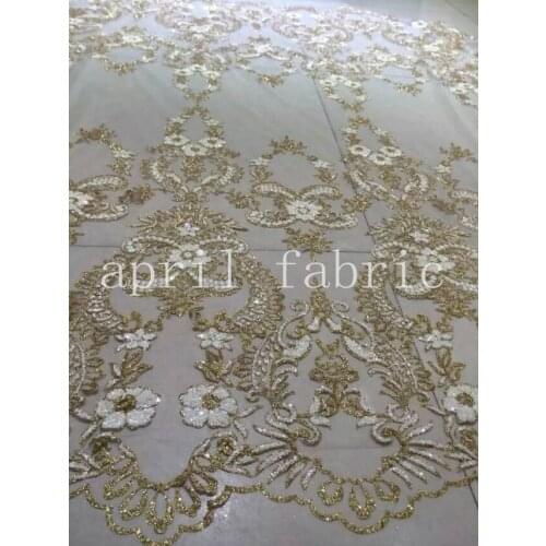 HLL015 gold white flower pattern glued hand print for sawing/wedding /lady dress design shipping by dhl