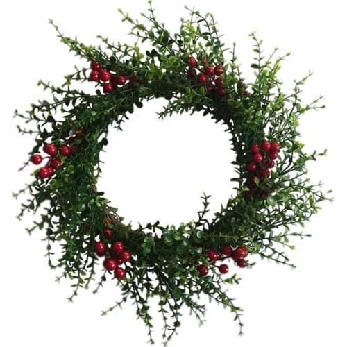 17 Inch Artificial Green Eucalyptus Leaves Red Berries Wreath Front Door Decoration Christmas Door Garland