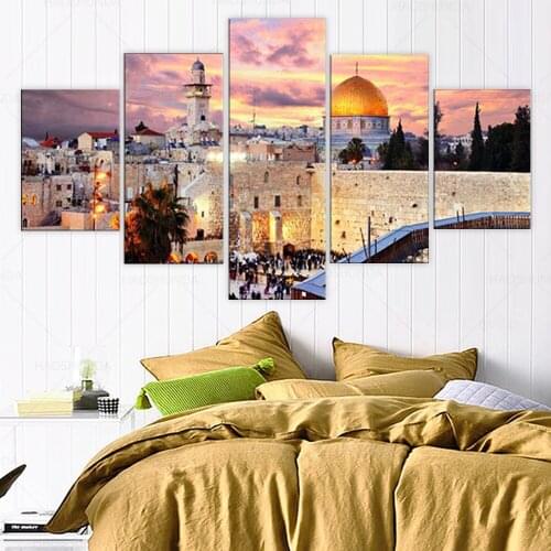 Canvas Painting Modern Wall Art Pictures Home Decor Modular 5 Pieces Jerusalem Sunset Landscape HD Printed Posters Frame