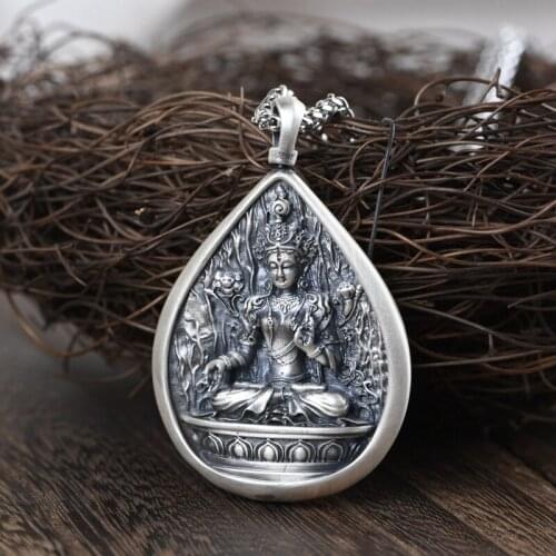 S990 Sterling Silver Pendant For Men Women Fashion Classic Buddhisattva Tara(green) Patron Saint Pure Argentum Amulet Pendant
