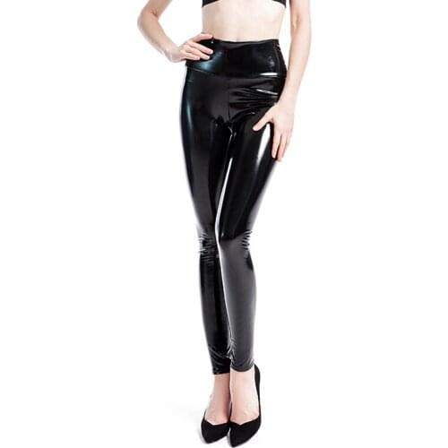 LJCUIYAO Faux Leather Leggings Black PU Leather Pants Women High Waist Skinny Push Up Leggings Sexy Elastic Trousers Stretch Hot
