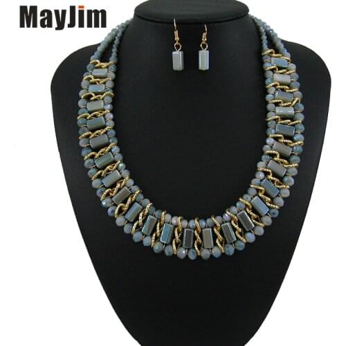 Mayjim Statement Vintage Handmade crystal beads aluminum Chain Necklace Choker Big Women bohemian Necklaces Pendants Fashion