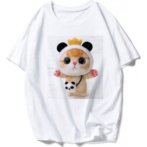 Cute Cat Slim T-Shirt Soft Girl Aesthetic Clothes Fashion European Healing Family Look Couple T Shirt Casual Birthday Gift Cheap
