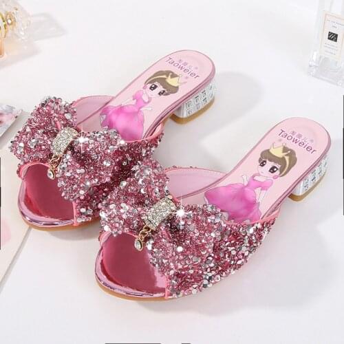 Girls 2020 new mini sequin slippers beach shoes children princess candy color non-slip bow rhinestone high quality slippers