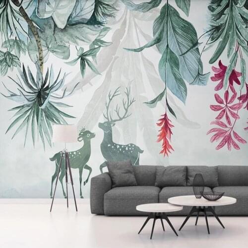 Milofi custom 3D wallpaper mural Nordic ins green tropical plant banana leaf elk background wall decoration painting wallpaper