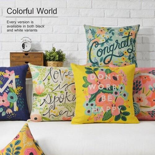 New Colorful Flowers Floral Quote Letters Linen Pillow Case Cushion Case 18\"x18 Soft Room Gift Single Sides Printing