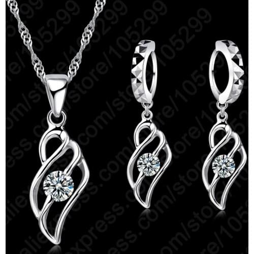 New Arrival Fine 925 Sterling Silver Jewelry Sets Women Crystal Necklace&Pendant&Earrings Set For Engagment Bijoux