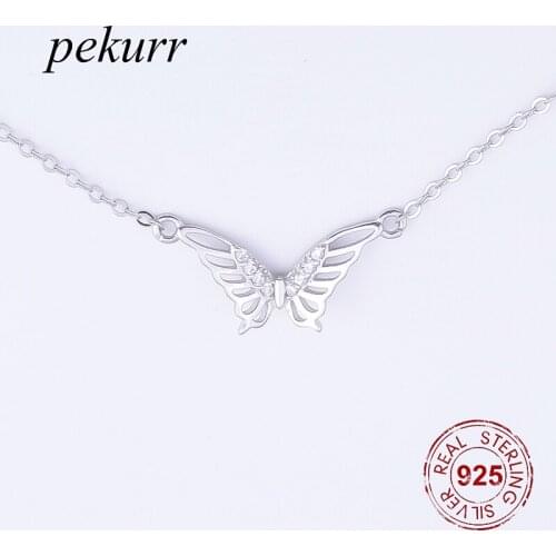 Pekurr Zircon Butterfly Necklaces 925 Sterling Silver Pendants For Women Accesories Long Chain Choker Fashion Jewelry Gift