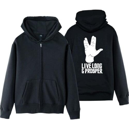 Spock Hand gesture Live Long And Prosper Sheldon Bazinga TBBT Man Boy Coat Full Zip Hoodie Fleece Hooded Jacket Autumn ZIIART