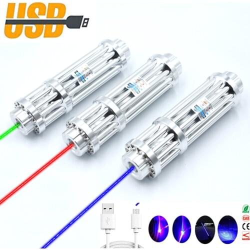 USB Rechargeable Blue Laser pointer Built-in battery High Power Green Red Laser Sight Adjustable Focus Lazer Pen laserpointer