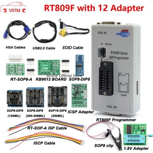 Original RT809F programmer +12 Adapters+sop8 IC clip+CD+1.8V / SOP8 Adapter VGA LCD ISP programmer adapter universal programmer