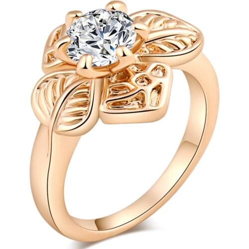 Luxury Big Cubic Zirconia Wedding Engagement rings For Women Gold Color Flower Ring Jewelry high quality Desgin Bands Wholesale