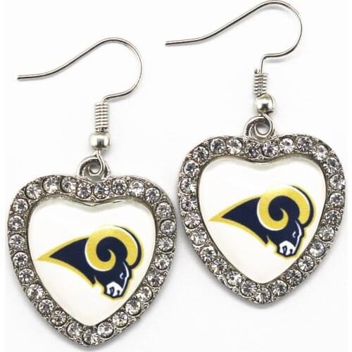 New Style 6pairs St Louis Rams Football Sports Team Silver Glass Heart Earring Crystal Earring Charms Long Earring Jewelty