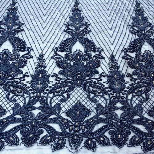 New fashion style off white/red/goldheavy handmade beads on netting embroidered wedding dress/evening dress lace fabric one yard