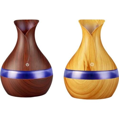 300 Ml Ultrasonic Air Humidifier Aroma Essential Oil Diffuser With Wood Grain 7 Color Changing Led Lights For Office Home