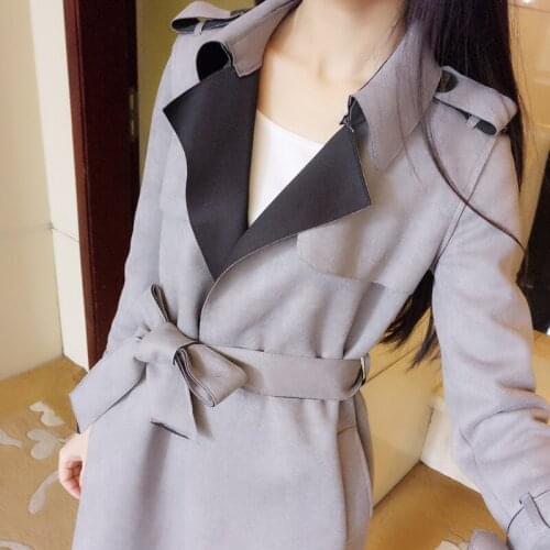 In the new autumn of 2019, the womens coat of sued trench coal womens long elegant flavor womens overseas coal