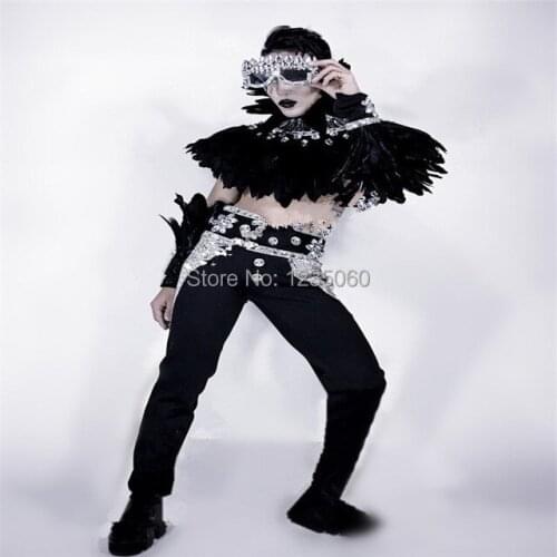 WYY Rhinestone feather cloak ballroom dance mens wears suit glasses singer stage jacket catwalk show cloth performance party dj