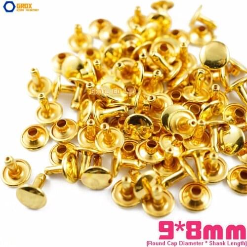 400 set 9*8mm Gold Double Cap Round Rapid Rivet Punk Rock Leathercraft Rivet
