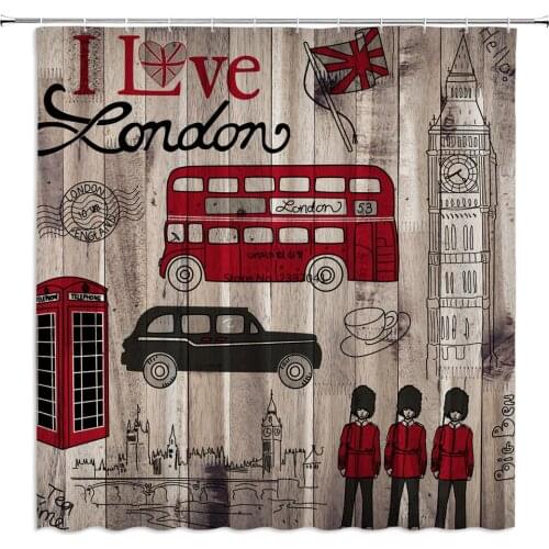 Custom Old Wood Shower Curtain Waterproof Bathroom Polyester Fabric Retro British style Bath Curtains Decor With Hook