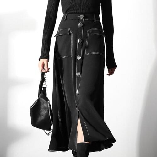 Spring new retro Hepburn line design sense front breasted a-line skirt swing skirt fashion elegant umbrella skirt F1188