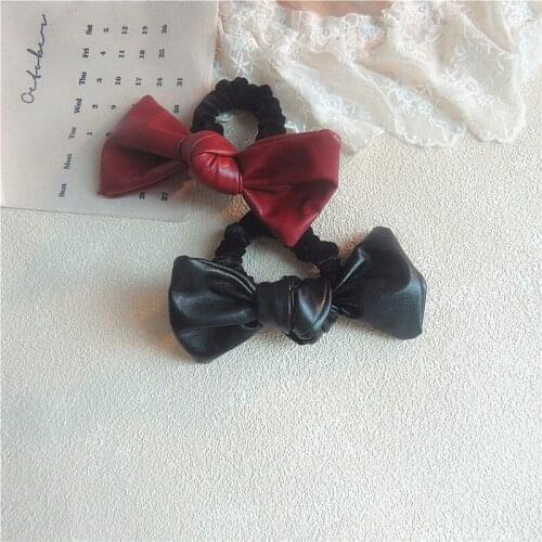 Women Solid Color Leather Hair Ties 2021 New Lady Bow Hair Rope