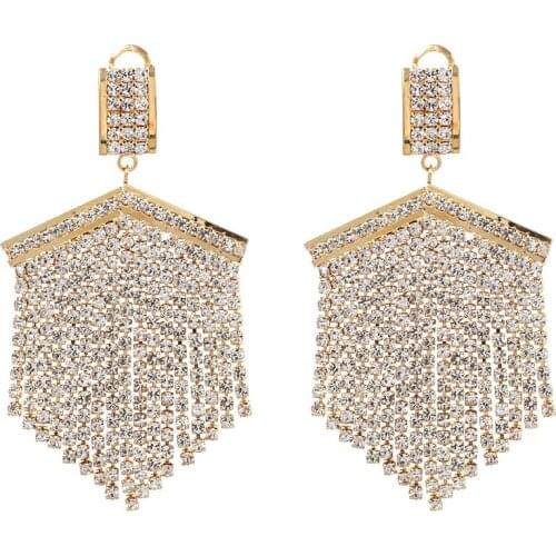 2019 New Rhinestone Long Tassel Earrings for Women Gold Metal Charm Statement Earrings Fashion Wedding Boho Jewelry Gifts