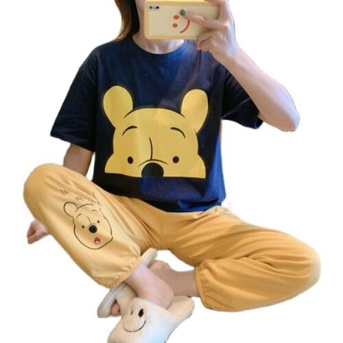 Disney Anime Winnie the Pooh Plus Size Summer Pyama Woman Set Mickey Mouse Dumbo Kawaii Cute Sets Womens Outfits Pyjama Ensemble
