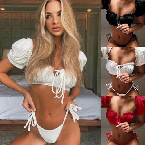Summer 2021 New Bikini Suit Short Sleeve Strapless Bandage Swimsuit Swimwear Bathing Suit Women Maillot De Bain Femme